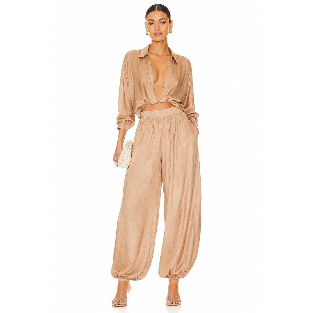 Maeve Anthropologie Pants Women M Gold Shimmer Harem Balloon Boho Chic Flowy